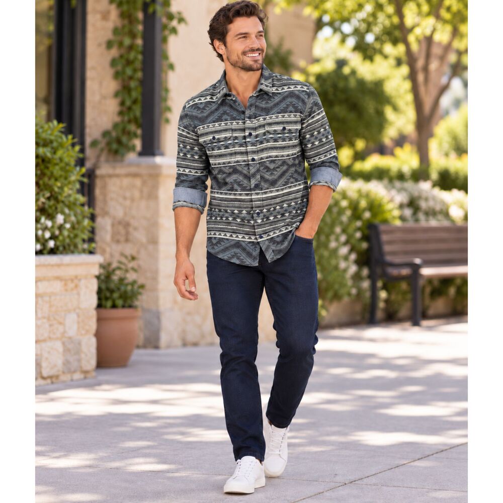 American Rag Men’s Aztec Button‑Down Shirt – Grey/Blue Pattern – Size XL – New
